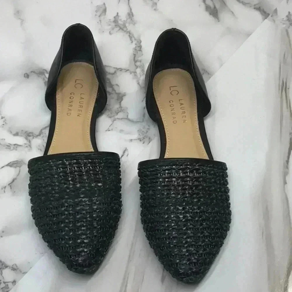 LC Lauren Conrad Black Woven Pointed-Toe Flats Women’s Size 7